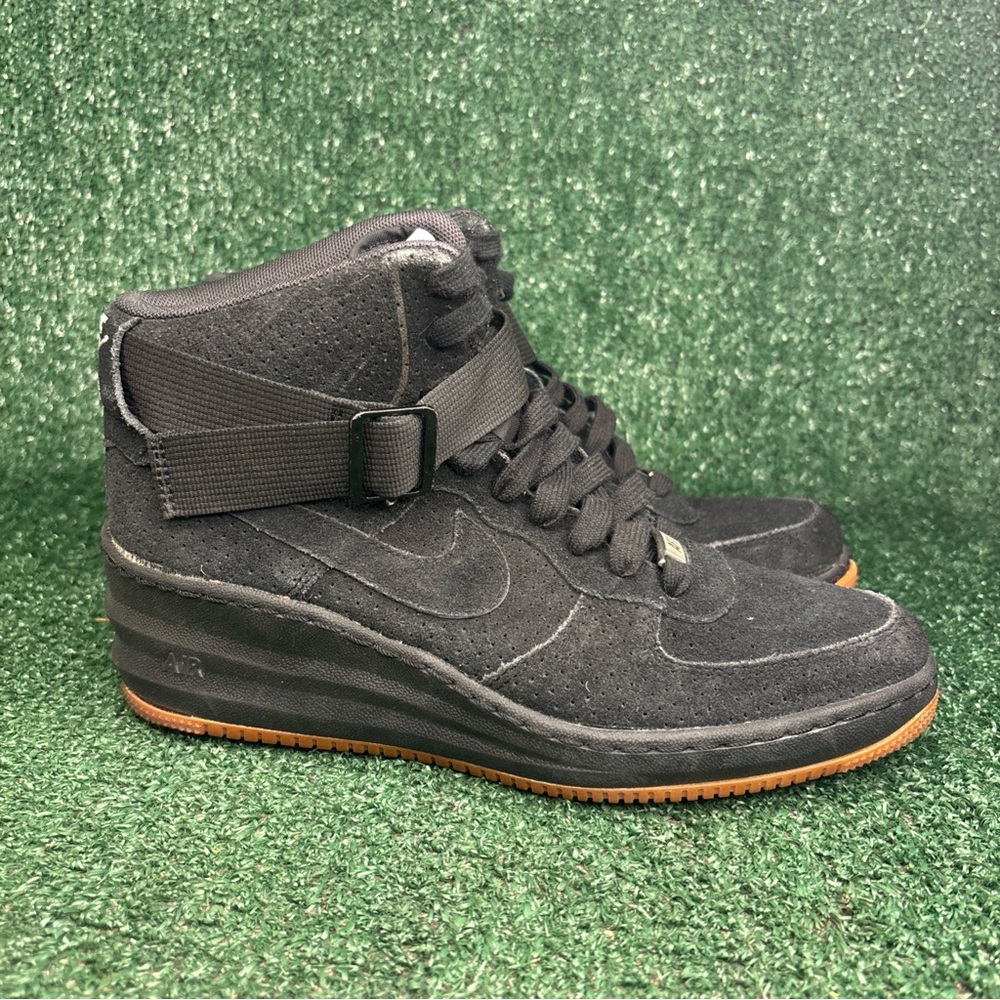 Nike Womens Lunar Force 1 Wedge Black Suede Gum Hidden Heel Sneaker Size 10‎